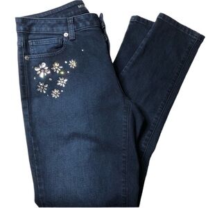 Michael Kors Dark Blue Izzy Skinny Jeans with Floral Accents